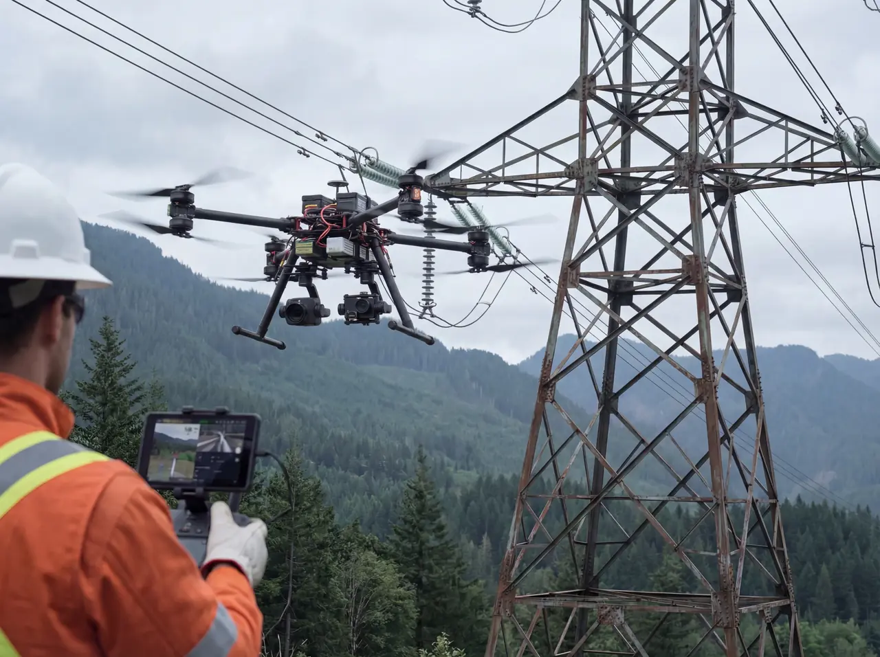Drone inspecting industrial infrastructure