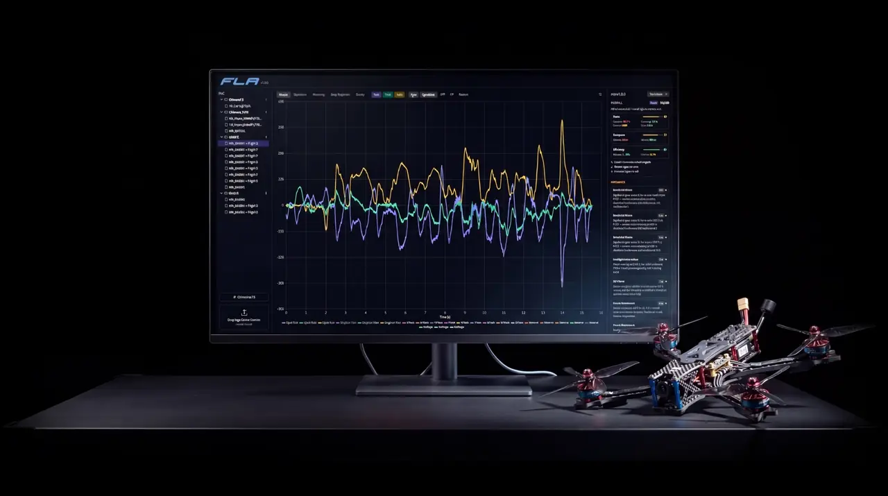 Flight Log Analyser interface showing spectrum analysis and step response charts
