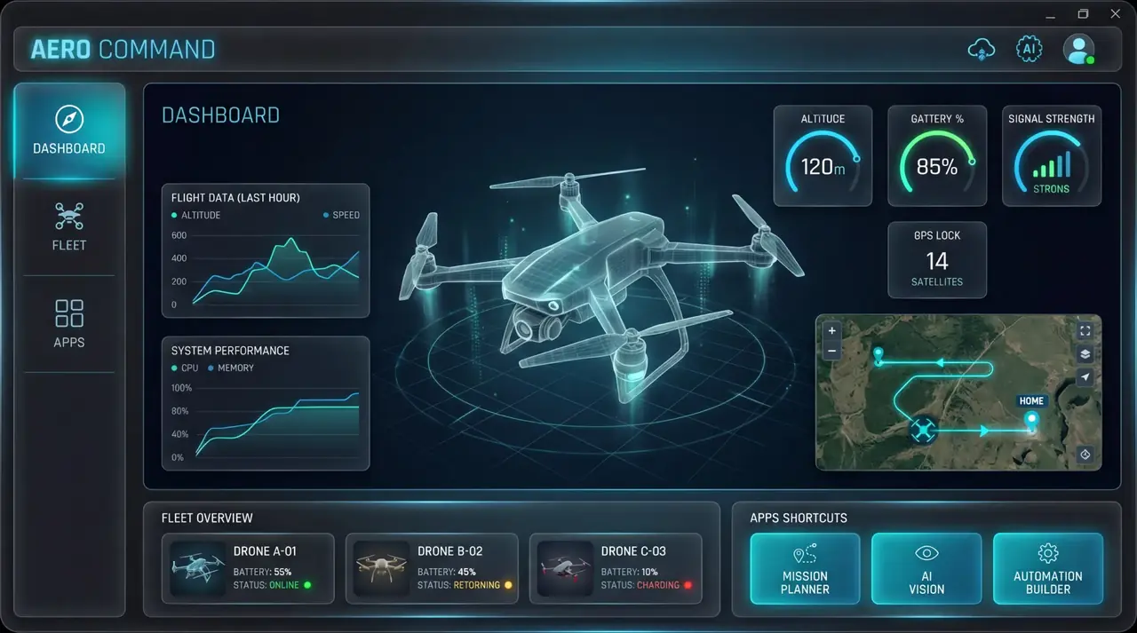 Hangar dashboard showing fleet status and live telemetry